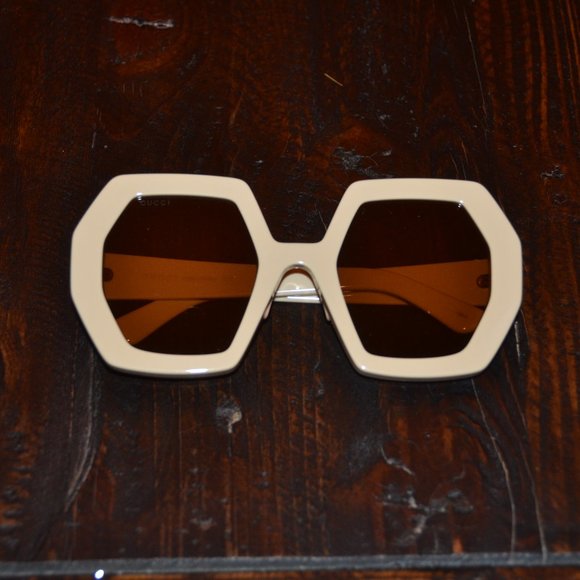 RARE GUCCI IVORY HEXAGON DOUBLE G ITALY GEOMETRIC OVERSIZED SUNGLASSES GG0772S main image 13
